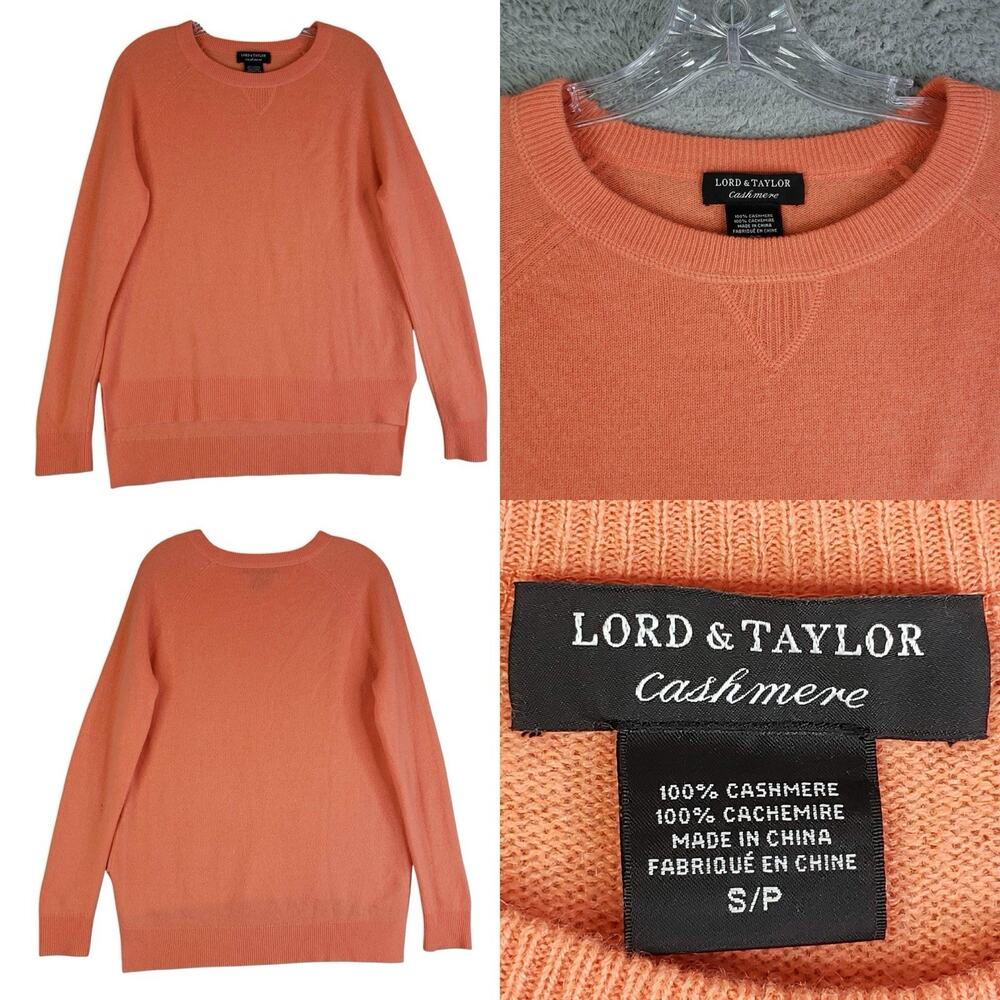 Lord & Taylor Women’s Sweater Cashmere Orange Crew Neck Size Small S Long Sleeve